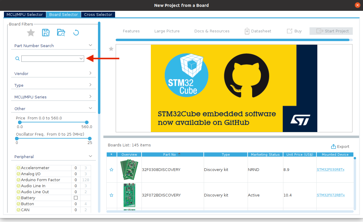 STM32CubeMX interface