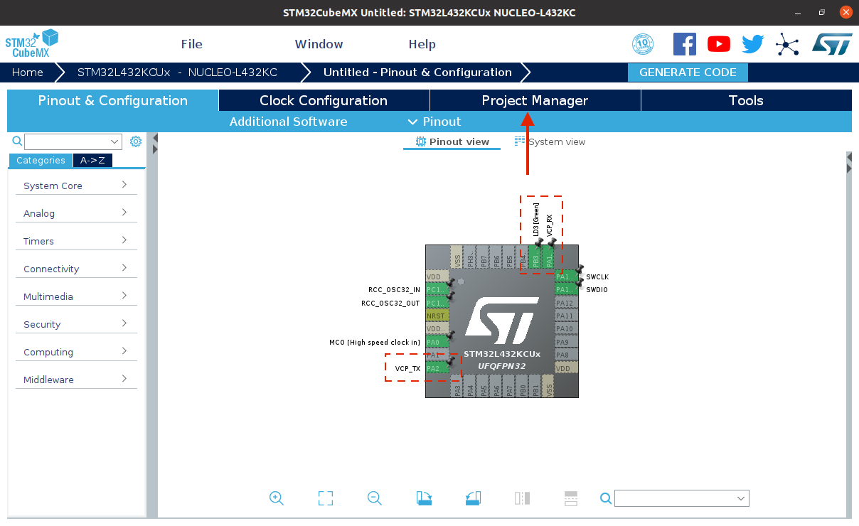 STM32CubeMX interface