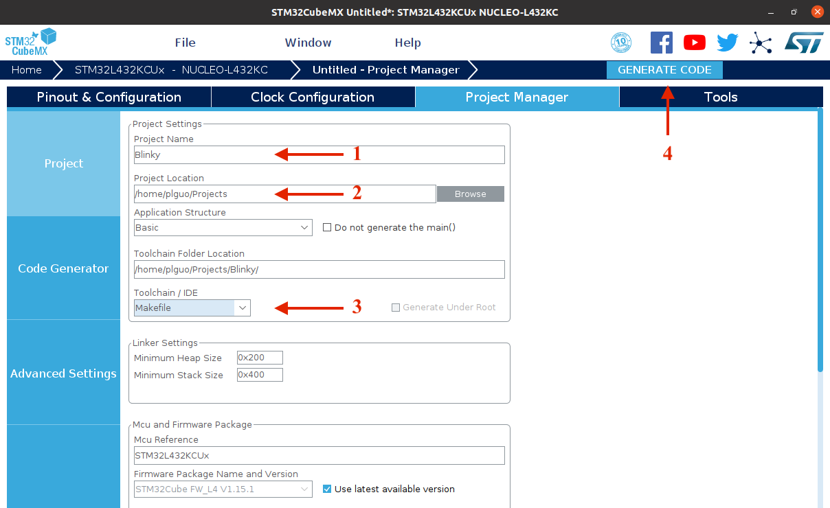 STM32CubeMX interface