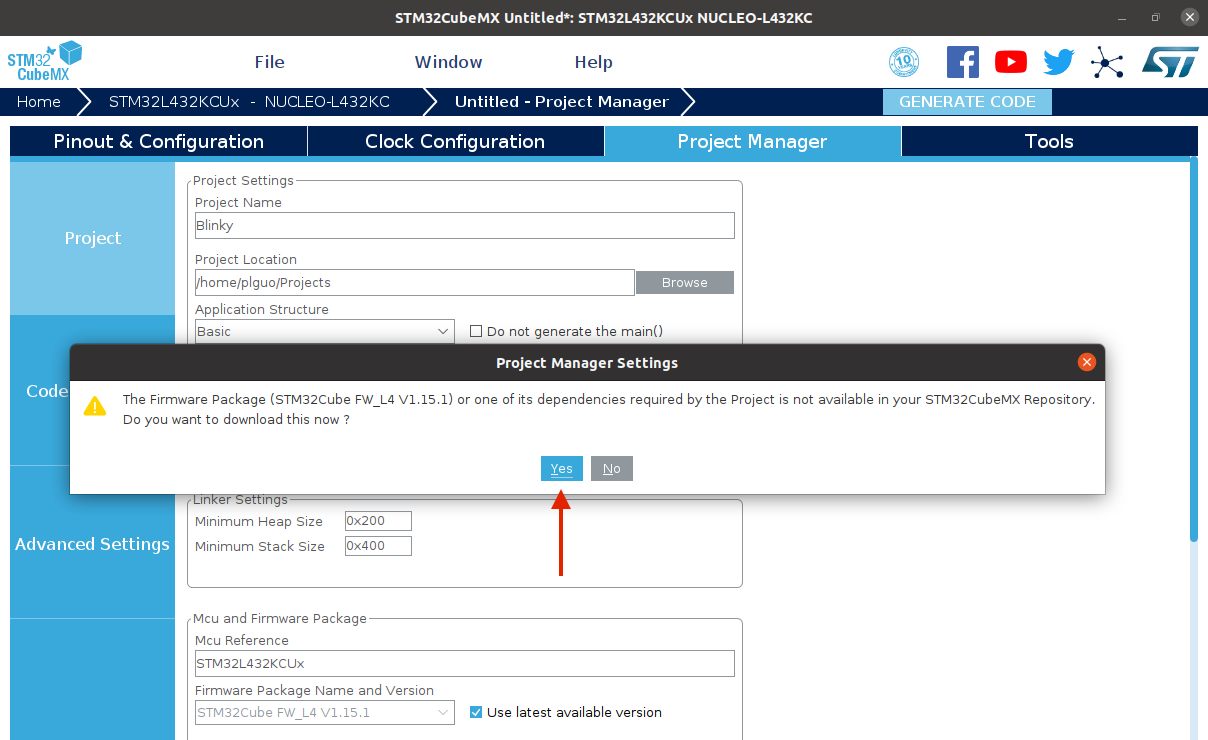 STM32CubeMX interface