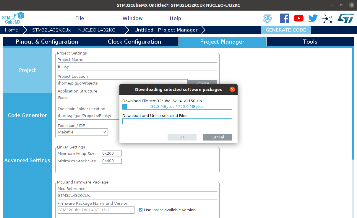 STM32CubeMX interface