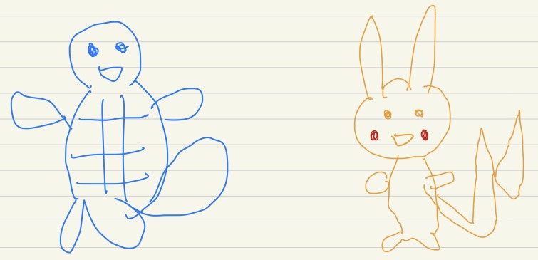 A drawing of Squirtle and Pikachu